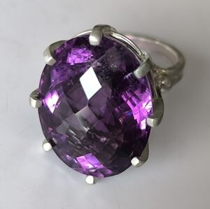 Rock Size Natural Light Violet Amethyst Cocktail Ring In Sterling Silver 24.65ct